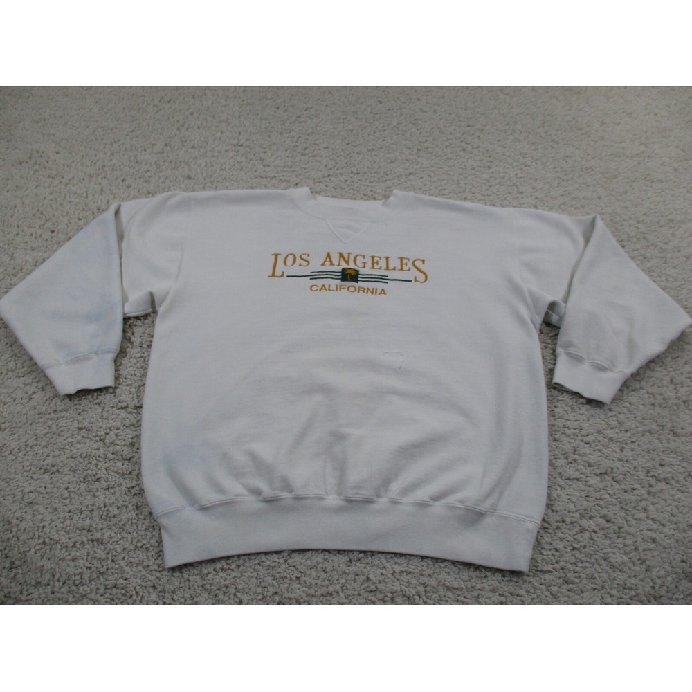 Vintage Oneita Sweater Mens Large White Sweatshirt LA California Los Angeles 90s